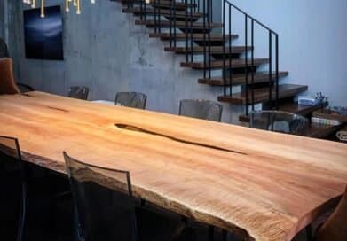 Live edge wood slab dining table