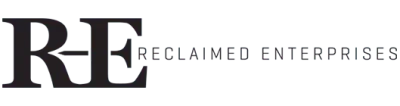 Logo of Reclaimed Enterprises featuring the bold initials RE on the left, with the words Reclaimed Enterprises in capital letters to the right.
